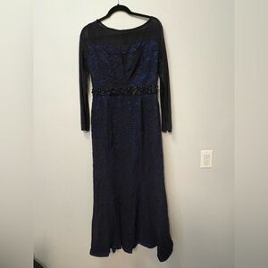 Monique Lhuillier Black and Blue Long Sleeve Dress